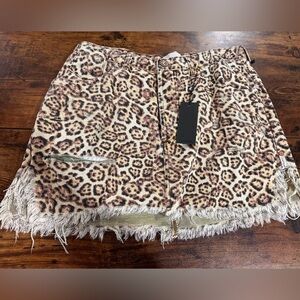 One Teaspoon Leopard Print Frayed Hem Mini Skirt With Camo Design Underneath
